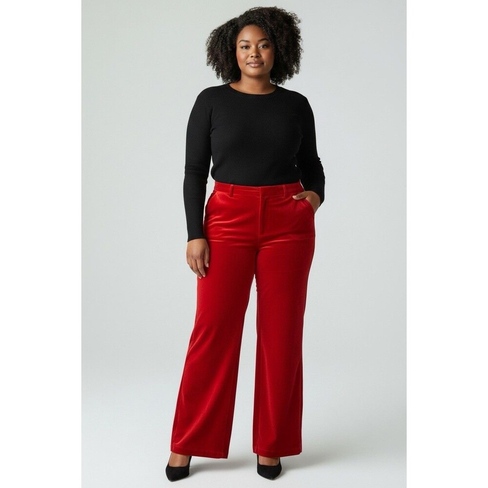 L'Agence womens cherry red velour feel wide leg pants size 12 silk party elegant